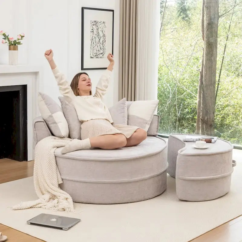 Fauteuil d'appoint rond moderne avec pouf – Canapé de salon en velours