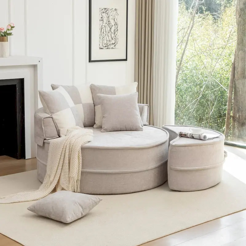 Fauteuil d'appoint rond moderne avec pouf – Canapé de salon en velours