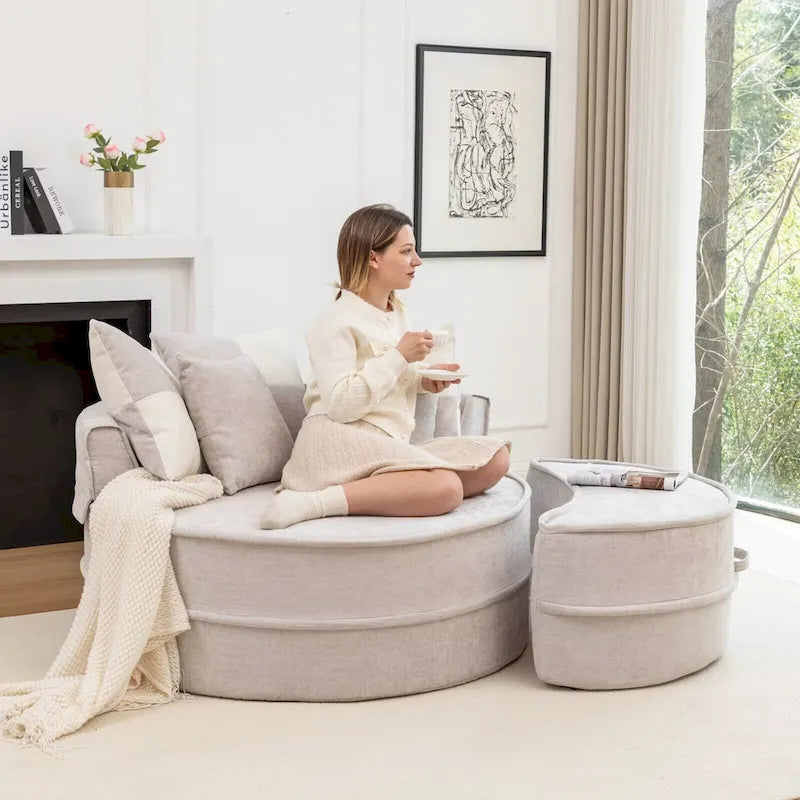 Fauteuil d'appoint rond moderne avec pouf – Canapé de salon en velours