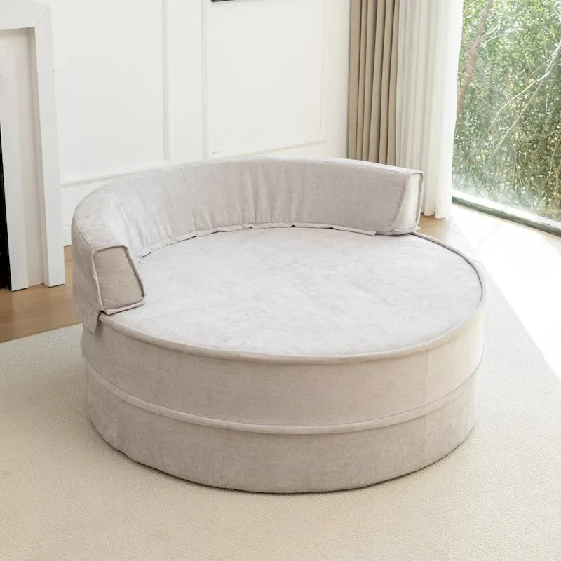 Fauteuil d'appoint rond moderne avec pouf – Canapé de salon en velours