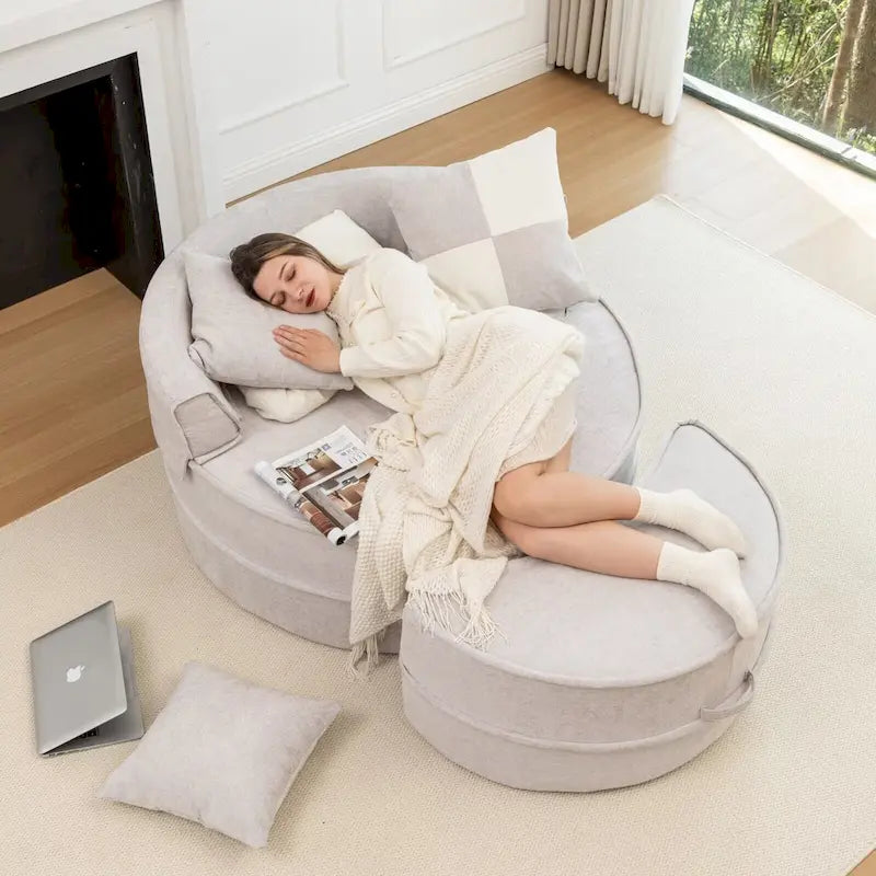 Fauteuil d'appoint rond moderne avec pouf – Canapé de salon en velours