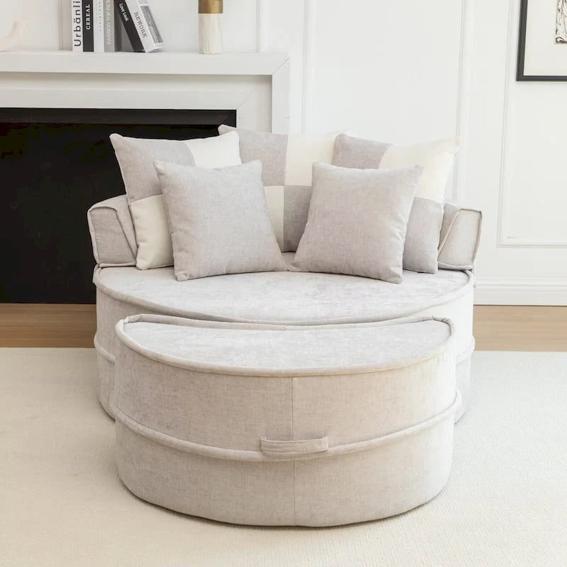 Fauteuil d'appoint rond moderne avec pouf – Canapé de salon en velours