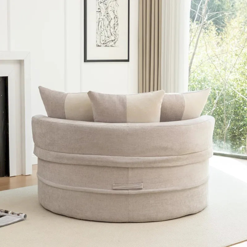 Fauteuil d'appoint rond moderne avec pouf – Canapé de salon en velours
