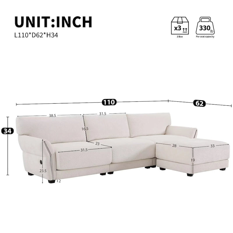 110 Canapé d'angle modulaire, canapé en L avec chargeurs USB et USB-C