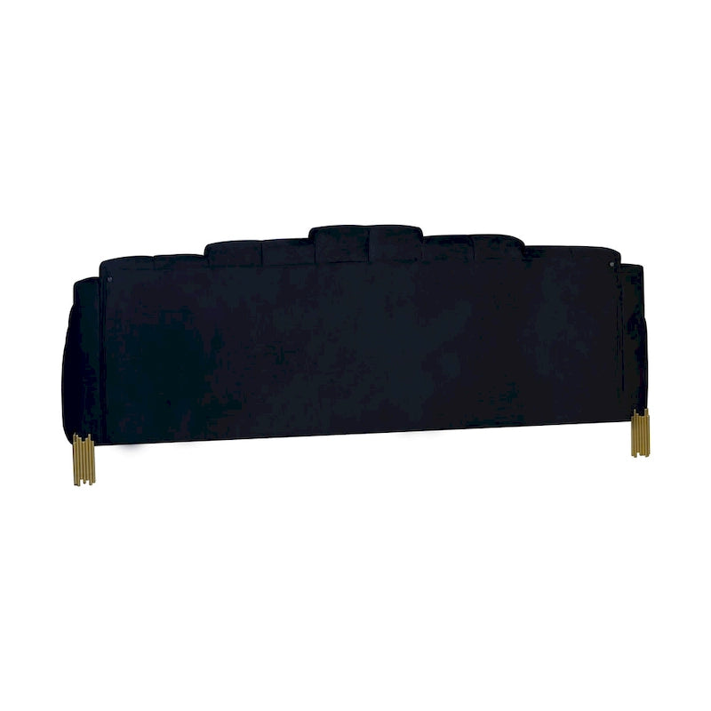Canapé Theo, Velours noir, Lumières LED bleues, Pieds en métal doré, 210 cm