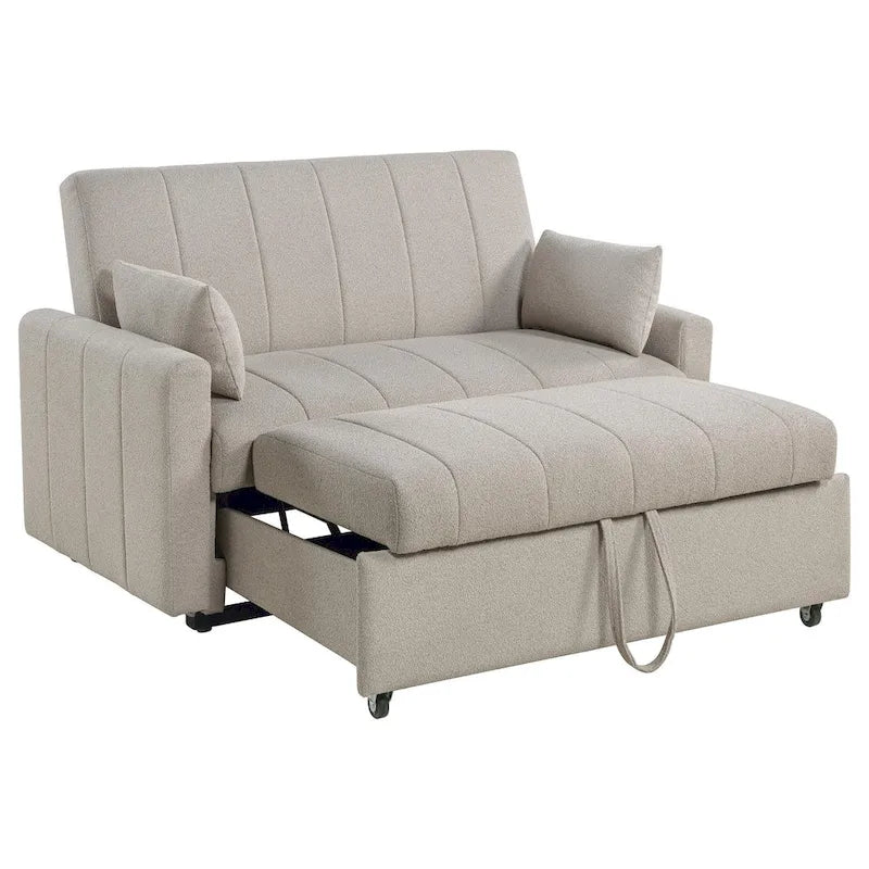 Canapé-lit Porta, tissu bouclé Latte Ivoire, pleine grandeur, 152 cm