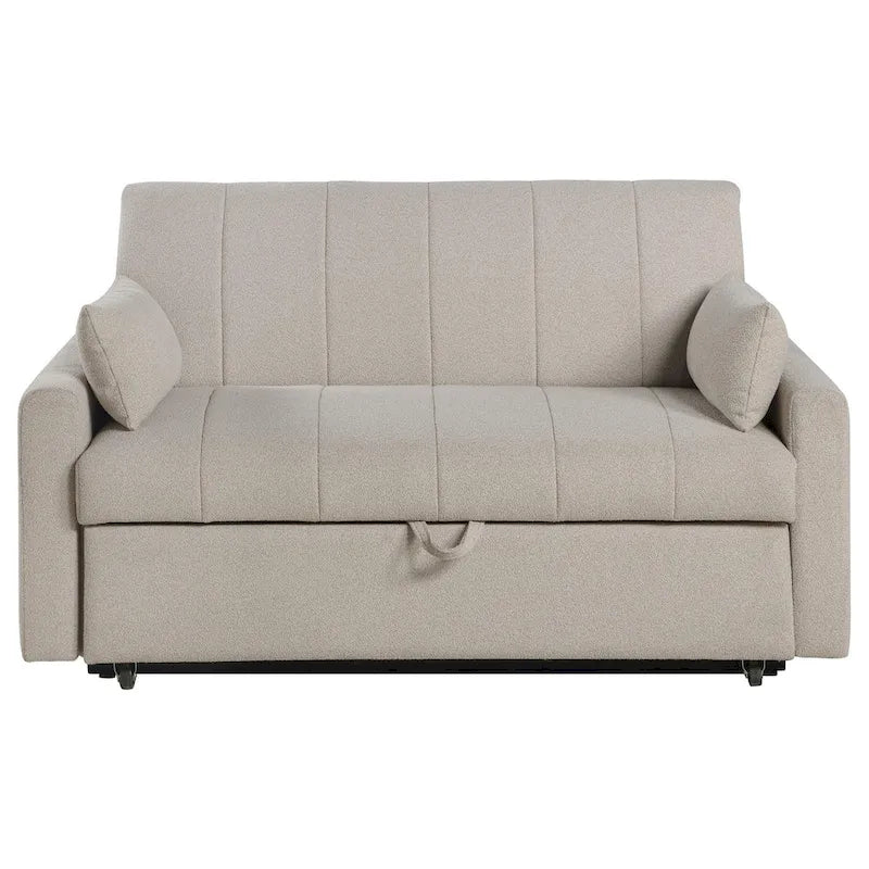 Canapé-lit Porta, tissu bouclé Latte Ivoire, pleine grandeur, 152 cm