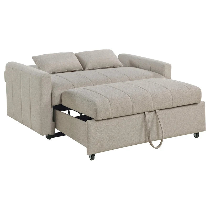 Canapé-lit Porta, tissu bouclé Latte Ivoire, pleine grandeur, 152 cm