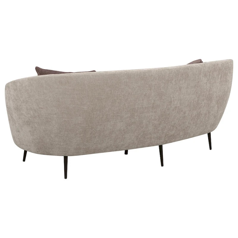 Canapé incurvé Zui, 92 pouces, tissu beige, design rond, 3 coussins décoratifs