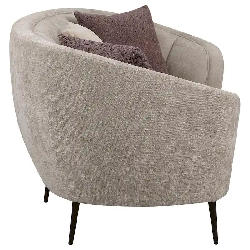 Canapé incurvé Zui, 92 pouces, tissu beige, design rond, 3 coussins décoratifs