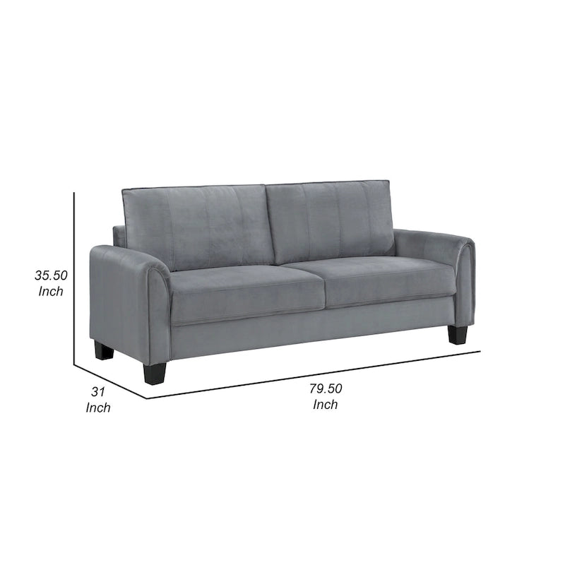 Canapé Dave, tissu gris, accoudoirs arrondis, pieds coniques noirs, 203 cm