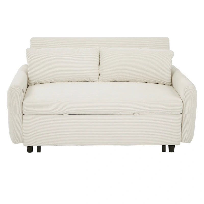 Canapé-lit convertible 2 places Roomfitters avec coussins décoratifs et ports USB, canapé-lit moderne, beige