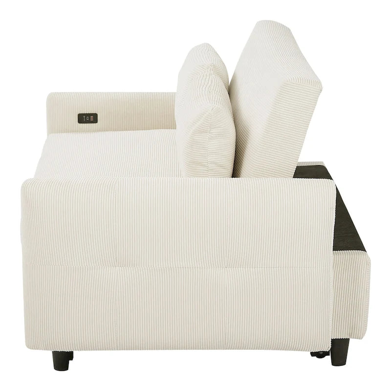 Canapé-lit convertible 2 places Roomfitters avec coussins décoratifs et ports USB, canapé-lit moderne, beige