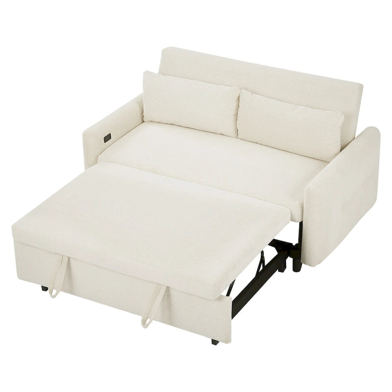 Canapé-lit convertible 2 places Roomfitters avec coussins décoratifs et ports USB, canapé-lit moderne, beige