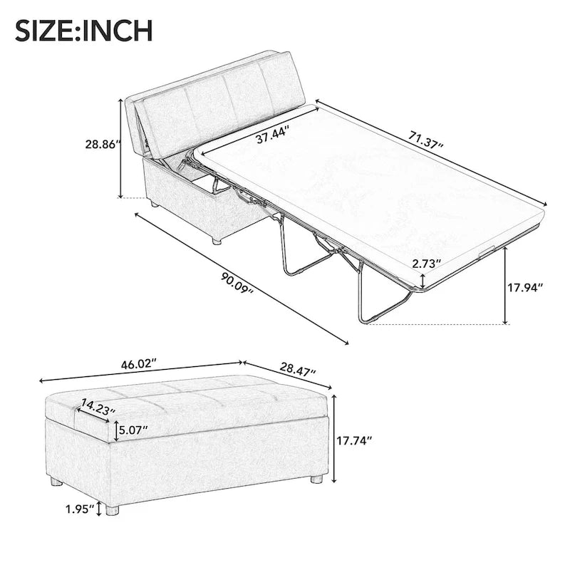 Lit ottoman pliant Roomfitters de taille double avec matelas, lit d'appoint convertible compact pour salon