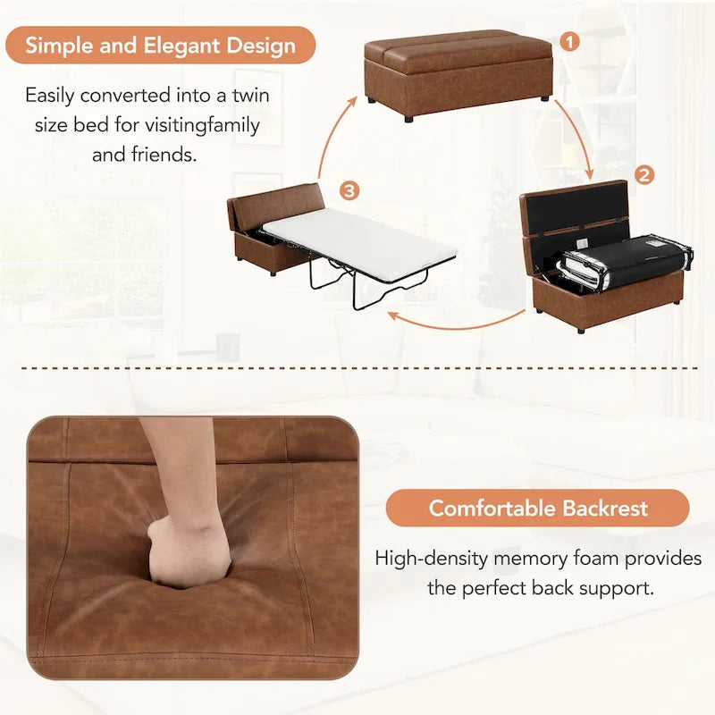 Lit ottoman pliant Roomfitters de taille double avec matelas, lit d'appoint convertible compact pour salon