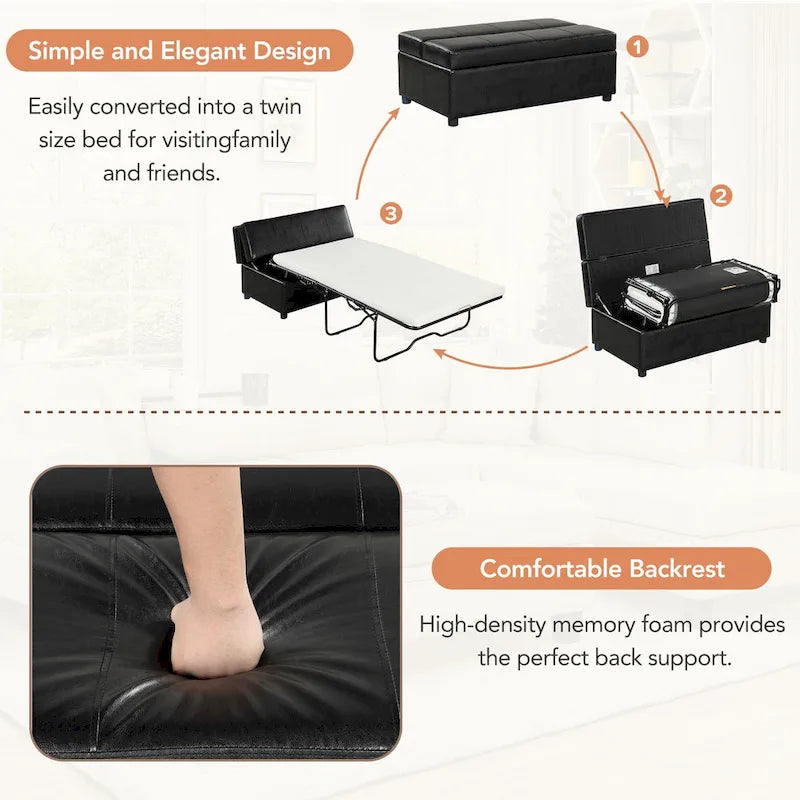 Lit ottoman pliant Roomfitters de taille double avec matelas, lit d'appoint convertible compact pour salon