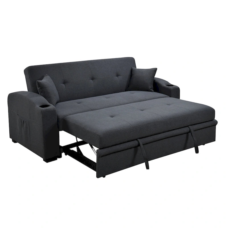 Canapé moderne convertible 3 en 1 Roomfitters 75 pouces avec lit gigogne pratique, dossier inclinable, porte-gobelets, oreillers