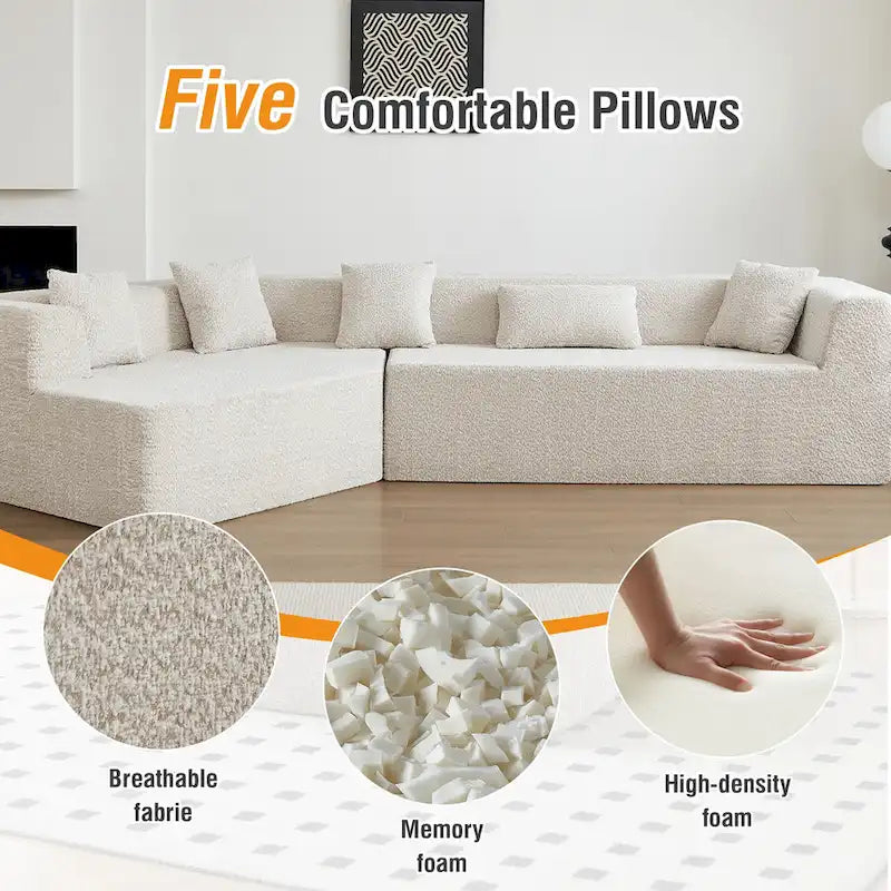 Canapé modulable surdimensionné minimaliste confortable en polyester 127,5, livré compressé