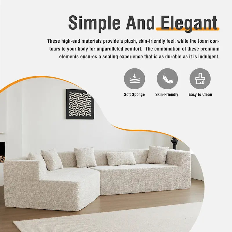 Canapé modulable surdimensionné minimaliste confortable en polyester 127,5, livré compressé