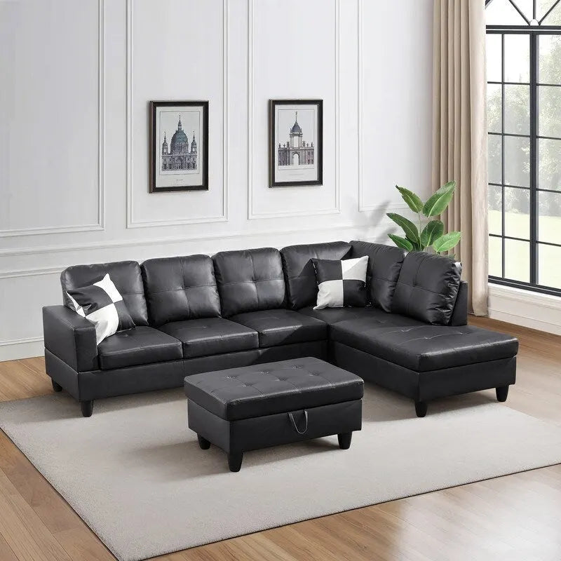 Ensemble de canapés 3 pièces en similicuir noir, Élégance moderne pour votre salon