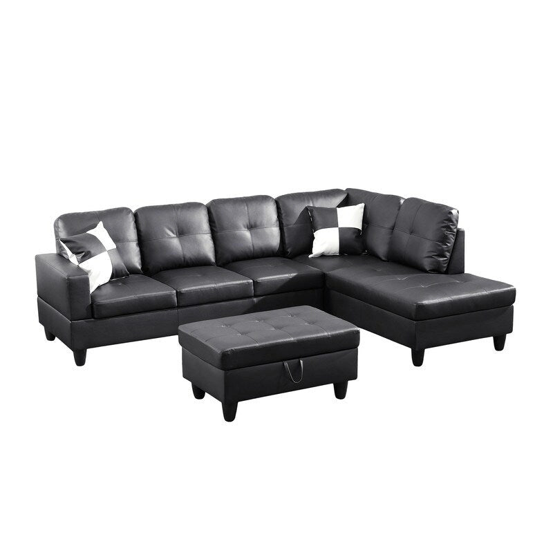 Ensemble de canapés 3 pièces en similicuir noir, Élégance moderne pour votre salon