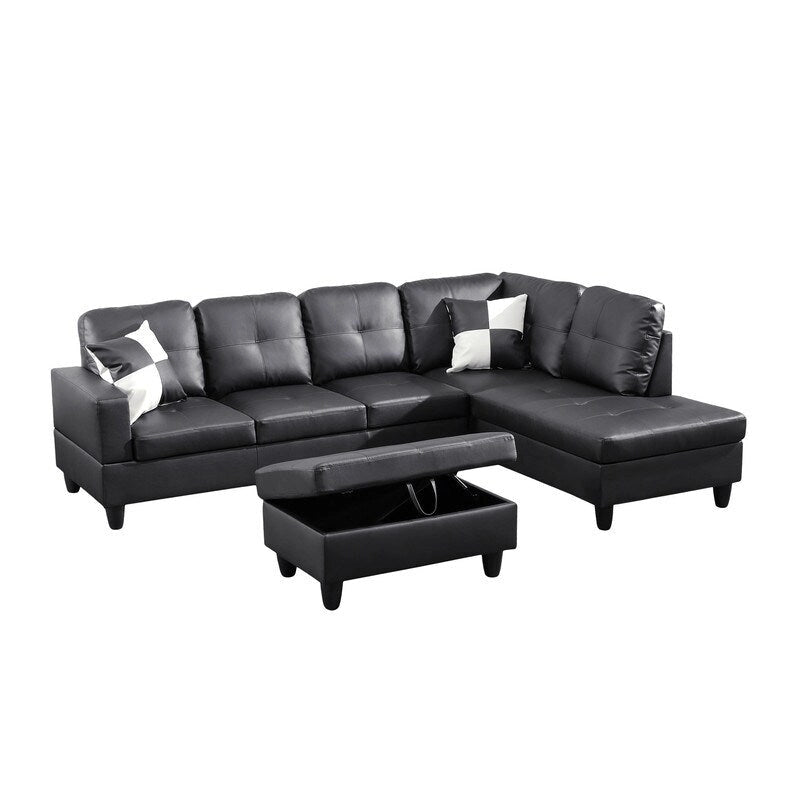 Ensemble de canapés 3 pièces en similicuir noir, Élégance moderne pour votre salon