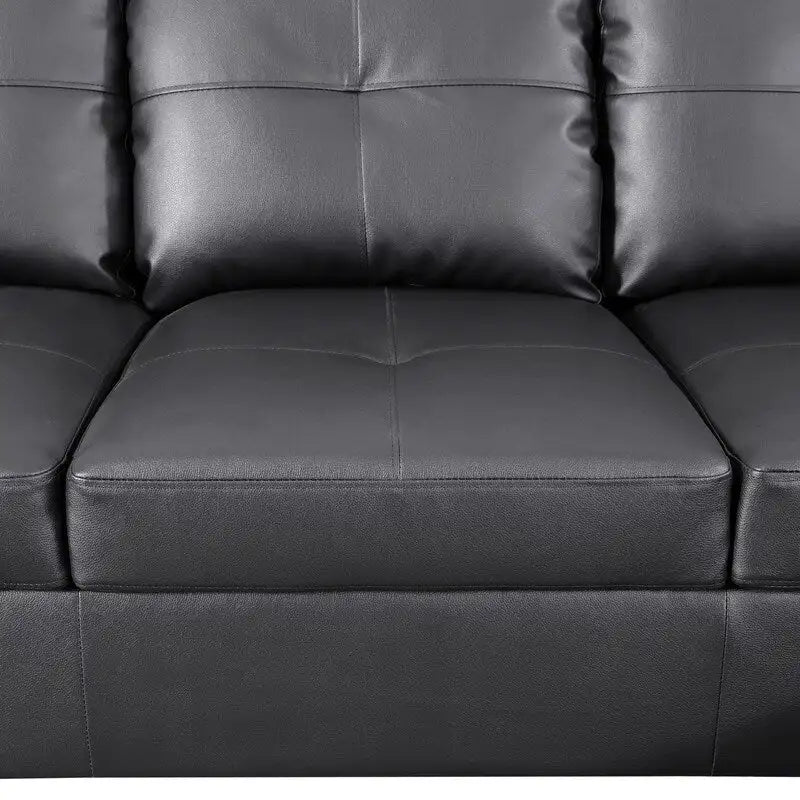 Ensemble de canapés 3 pièces en similicuir noir, Élégance moderne pour votre salon
