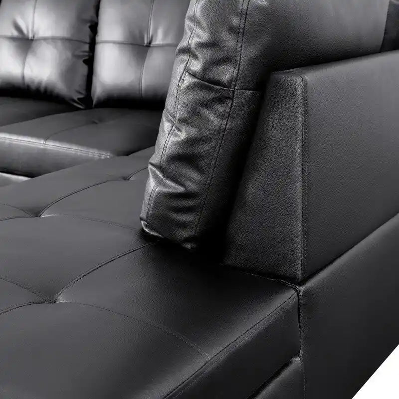 Ensemble de canapés 3 pièces en similicuir noir, Élégance moderne pour votre salon
