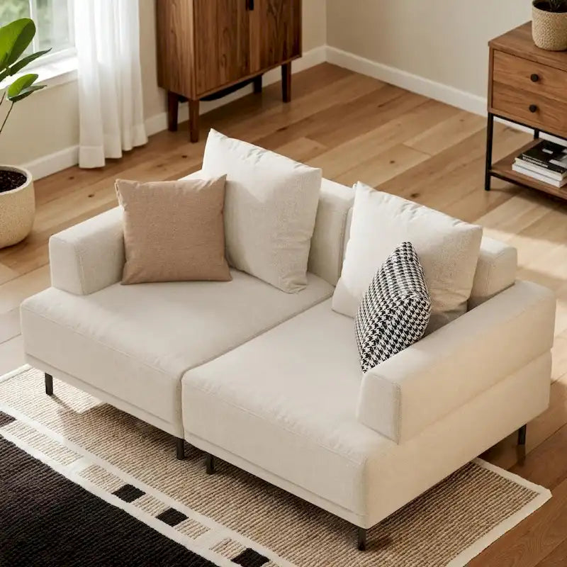 Canapé moderne à assise profonde avec oreillers, pieds hauts, canapé confortable pour salon, canapé d'appartement