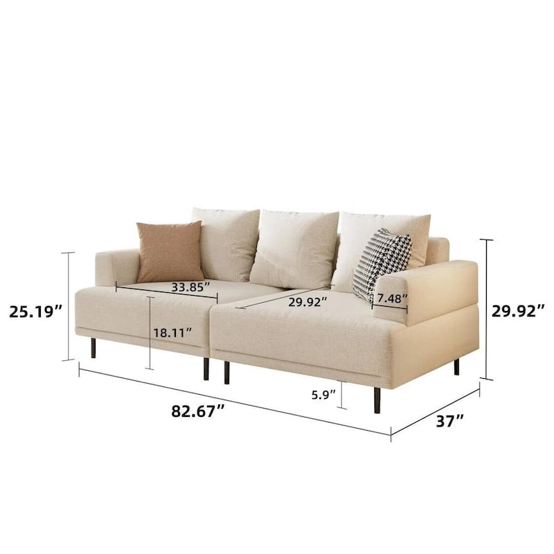 Canapé moderne à assise profonde avec oreillers, pieds hauts, canapé confortable pour salon, canapé d'appartement