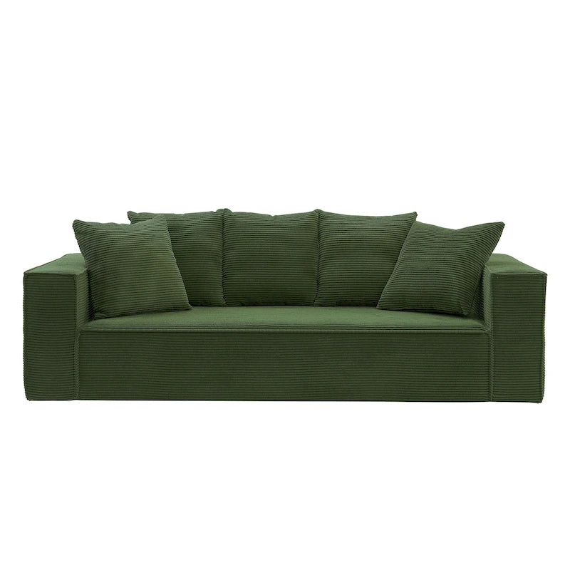 Canapé modulable 3 places en velours côtelé 88,97 avec 5 coussins et design spacieux