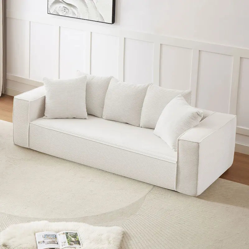 Canapé modulable 3 places en velours côtelé 88,97 avec 5 coussins et design spacieux