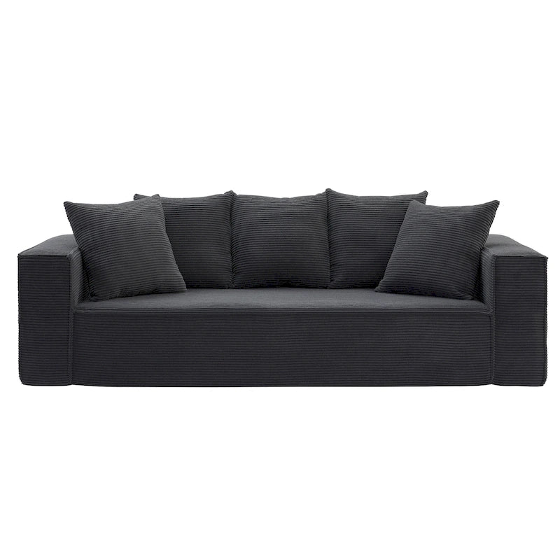 Canapé modulable 3 places en velours côtelé 88,97 avec 5 coussins et design spacieux