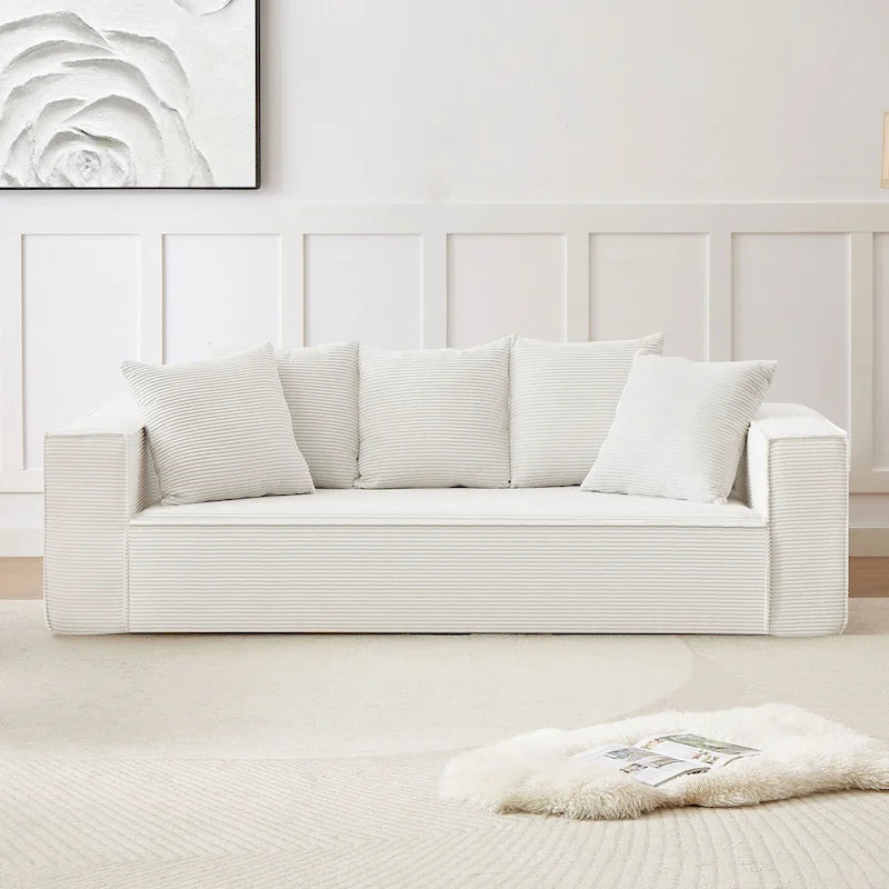 Canapé modulable 3 places en velours côtelé 88,97 avec 5 coussins et design spacieux