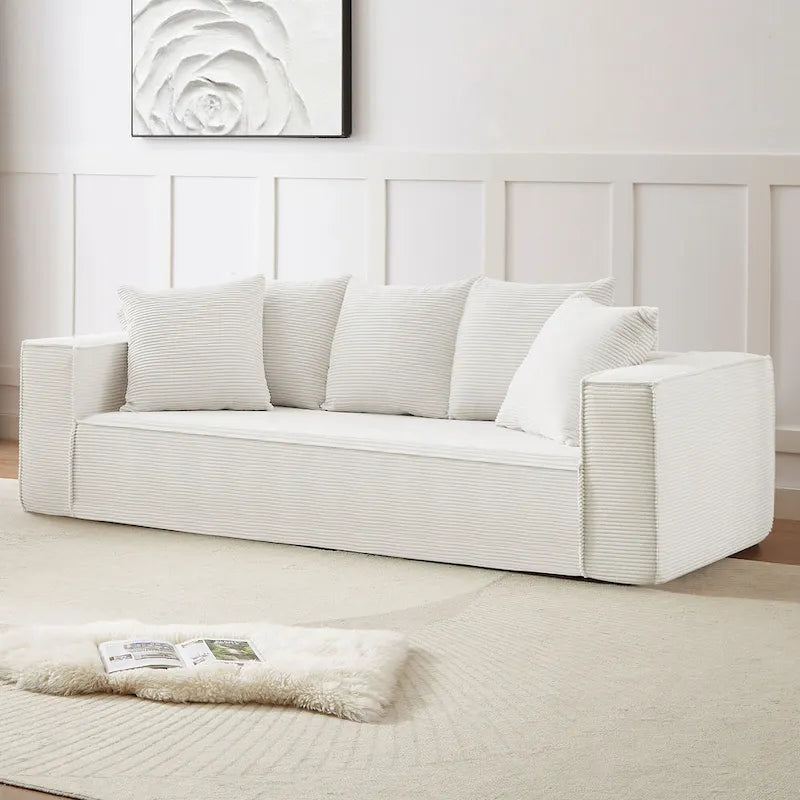 Canapé modulable 3 places en velours côtelé 88,97 avec 5 coussins et design spacieux