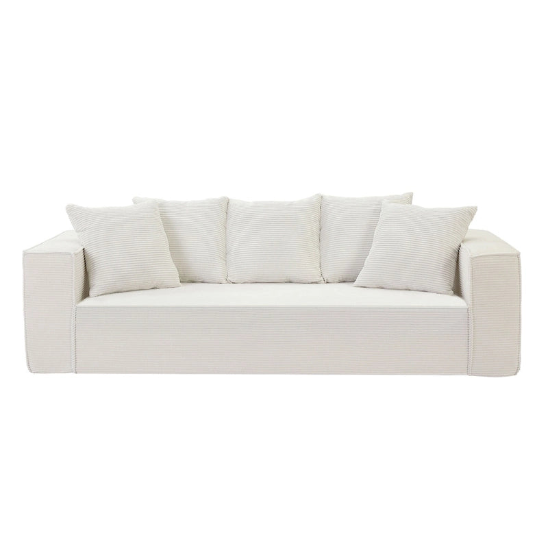 Canapé modulable 3 places en velours côtelé 88,97 avec 5 coussins et design spacieux