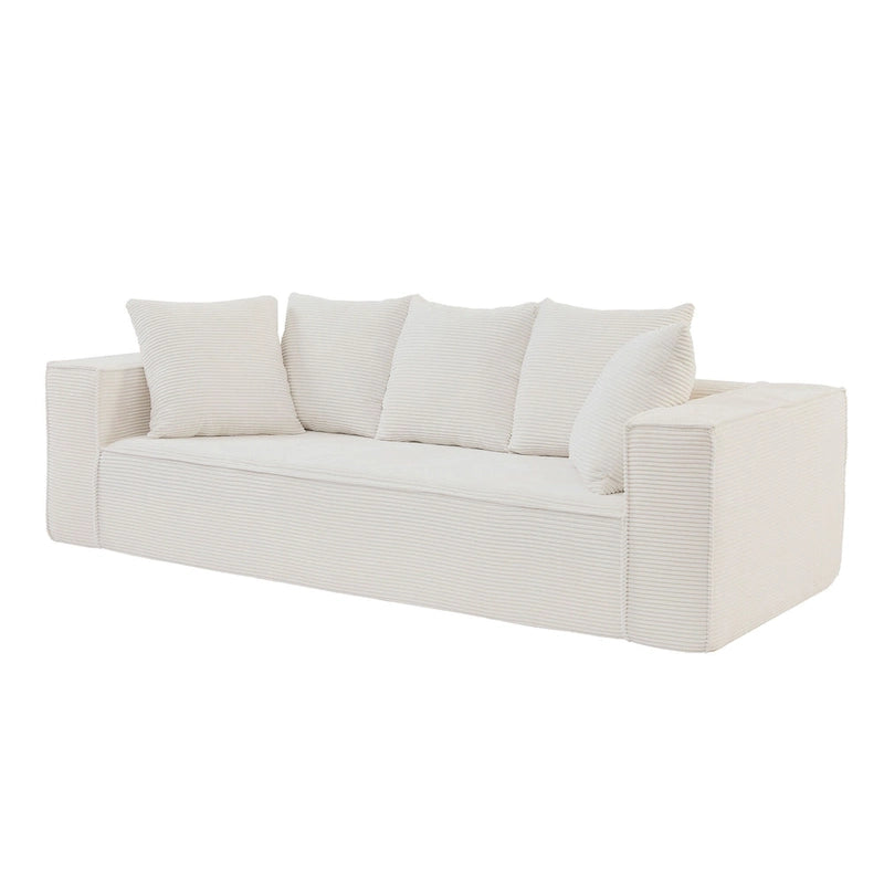 Canapé modulable 3 places en velours côtelé 88,97 avec 5 coussins et design spacieux