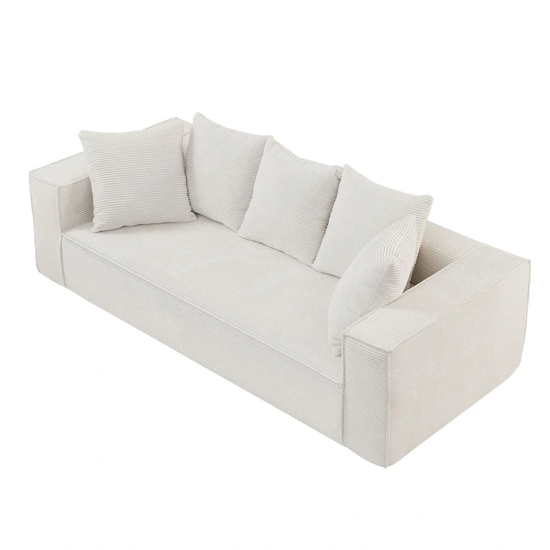Canapé modulable 3 places en velours côtelé 88,97 avec 5 coussins et design spacieux