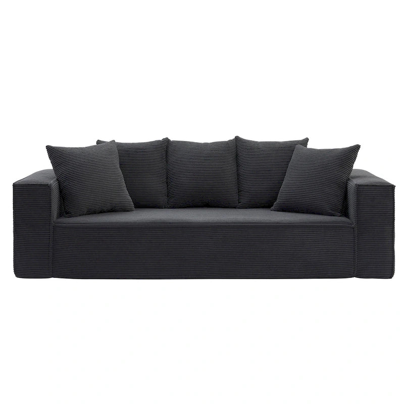 Canapé modulable 3 places en velours côtelé 88,97 avec 5 coussins et design spacieux