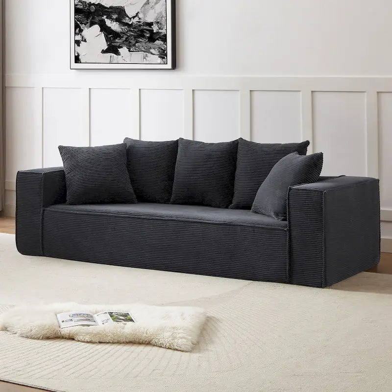Canapé modulable 3 places en velours côtelé 88,97 avec 5 coussins et design spacieux