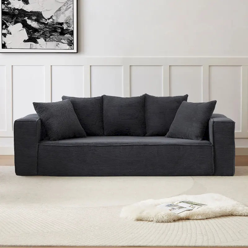 Canapé modulable 3 places en velours côtelé 88,97 avec 5 coussins et design spacieux