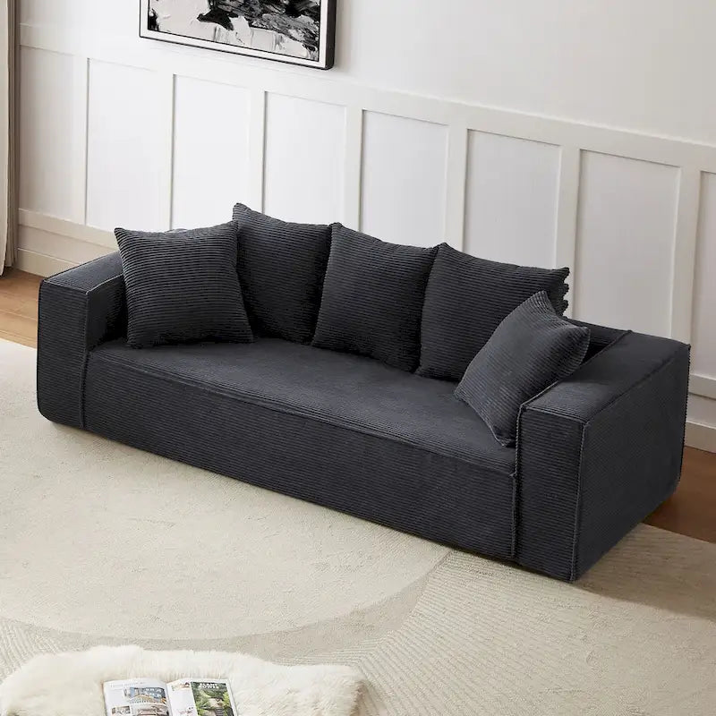 Canapé modulable 3 places en velours côtelé 88,97 avec 5 coussins et design spacieux