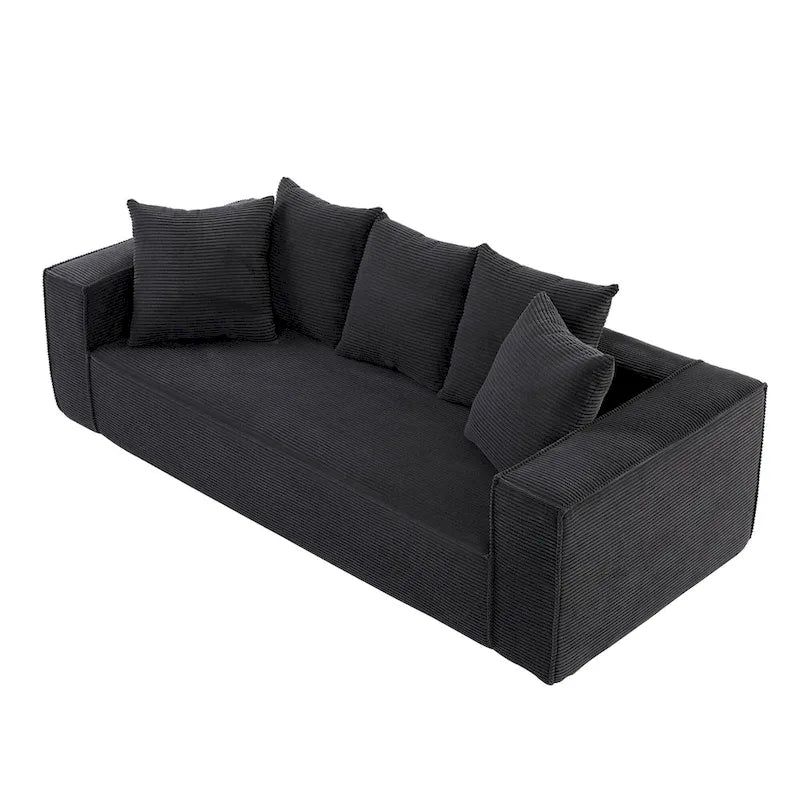 Canapé modulable 3 places en velours côtelé 88,97 avec 5 coussins et design spacieux
