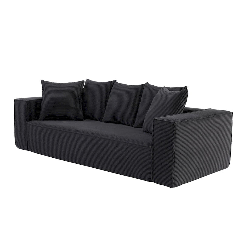 Canapé modulable 3 places en velours côtelé 88,97 avec 5 coussins et design spacieux