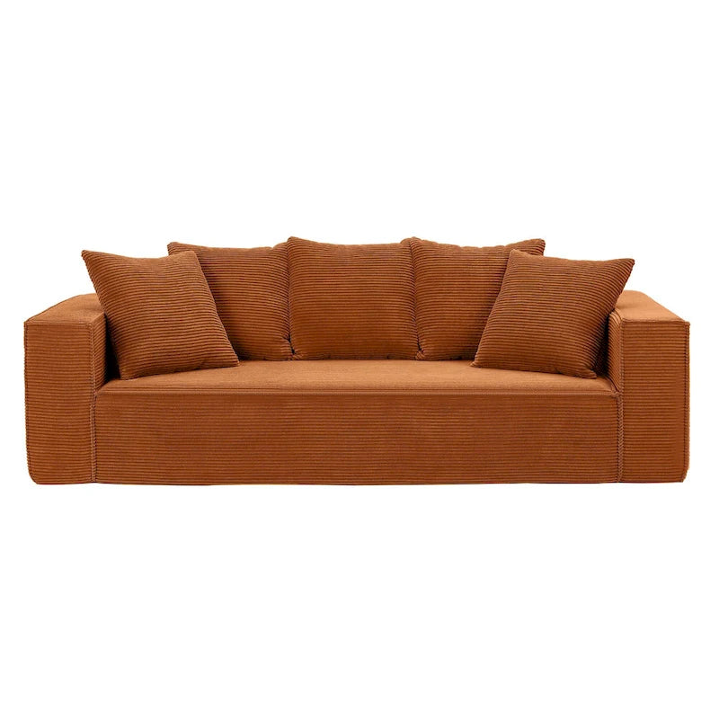 Canapé modulable 3 places en velours côtelé 88,97 avec 5 coussins et design spacieux