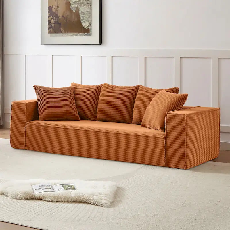 Canapé modulable 3 places en velours côtelé 88,97 avec 5 coussins et design spacieux