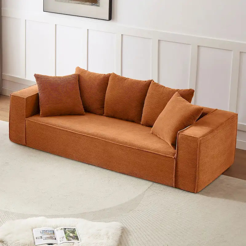 Canapé modulable 3 places en velours côtelé 88,97 avec 5 coussins et design spacieux