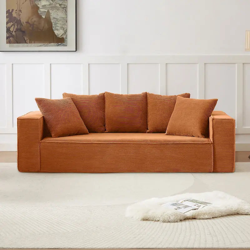 Canapé modulable 3 places en velours côtelé 88,97 avec 5 coussins et design spacieux