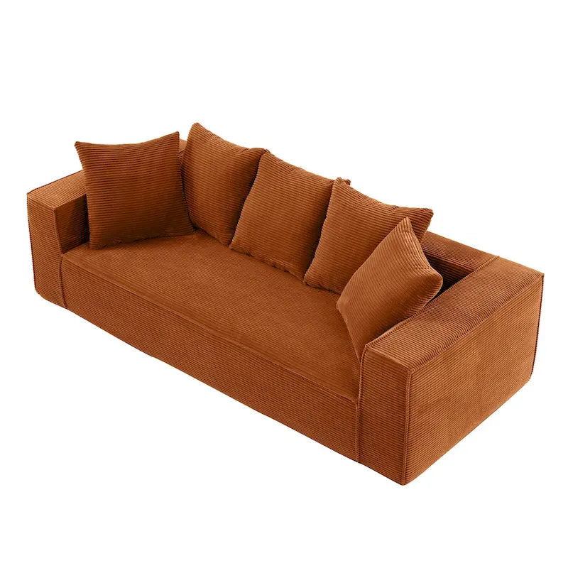 Canapé modulable 3 places en velours côtelé 88,97 avec 5 coussins et design spacieux